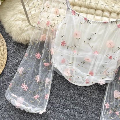 Fairy Floral Embroidered Chiffon Top