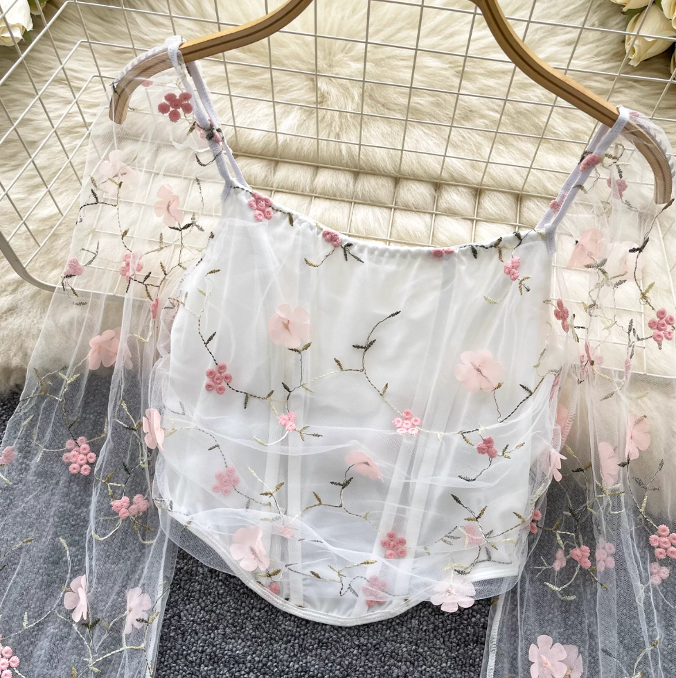 Fairy Floral Embroidered Chiffon Top