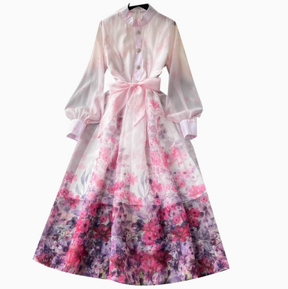 Vintage Stand Collar Floral Shirt Dress
