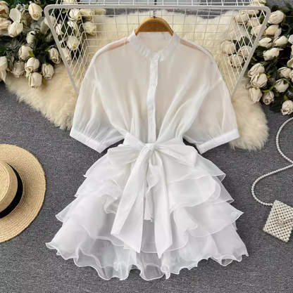 Niche Bow-tie Ruffled Shirt Dress