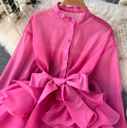 Niche Bow-tie Ruffled Shirt Dress