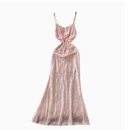 Pink Sequined Fishtail Slip Dress