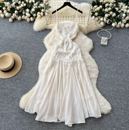 3D Flower Apricot Fishtail Slip Dress