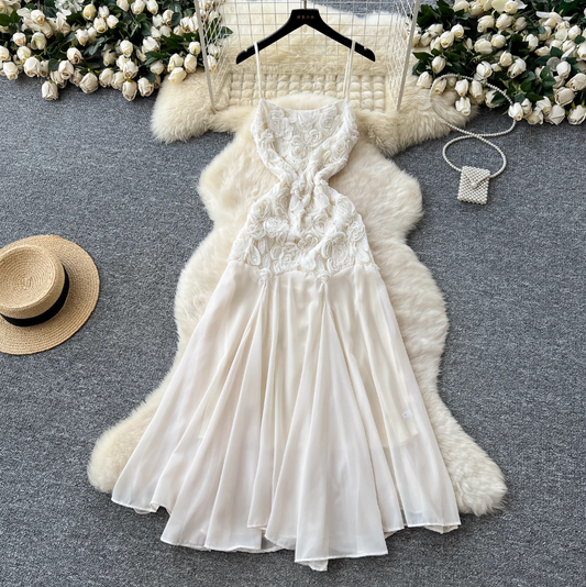3D Flower Apricot Fishtail Slip Dress