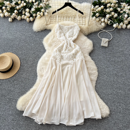 3D Flower Apricot Fishtail Slip Dress