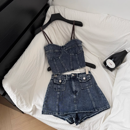 Ensemble chic 2 pièces : Camisole et Jupe en jean
