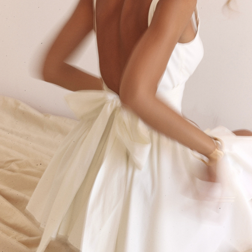 Simple Design Bow-tie White Slip Dress