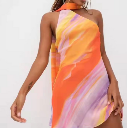 Colorful Tie-dye Dress with Ribbon