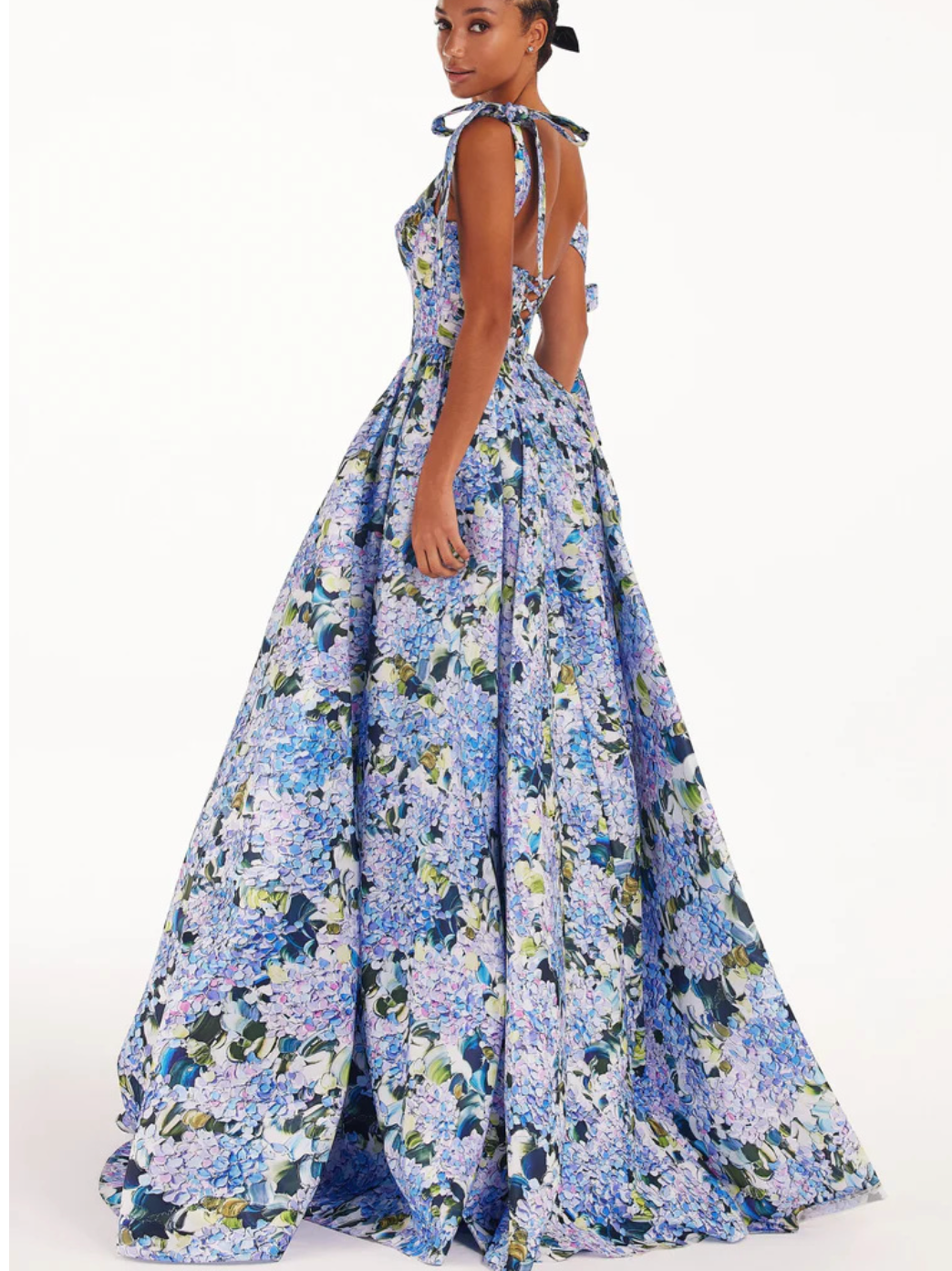 Lace-up Floral Printed Puffy Dress
