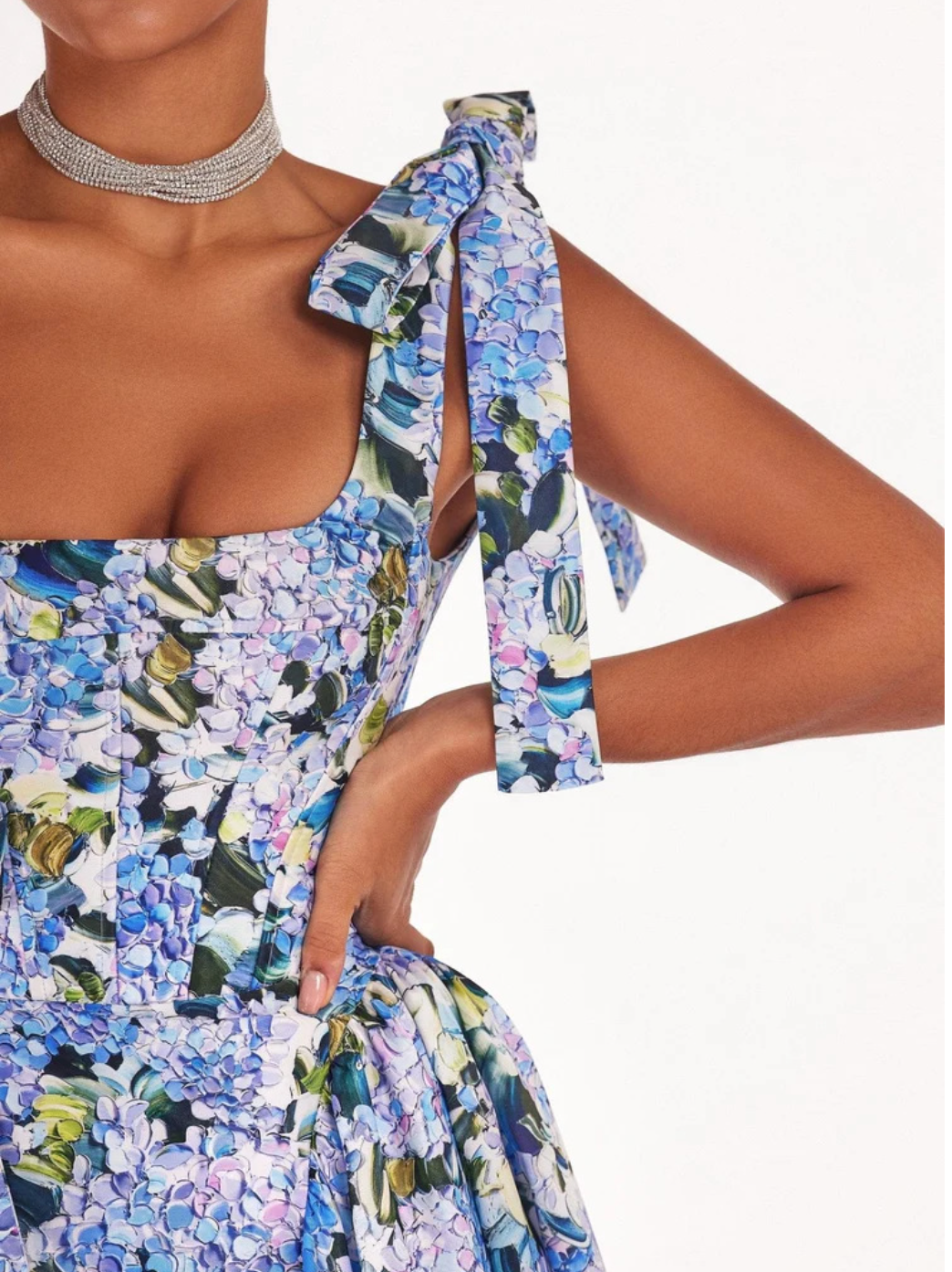Lace-up Floral Printed Puffy Dress