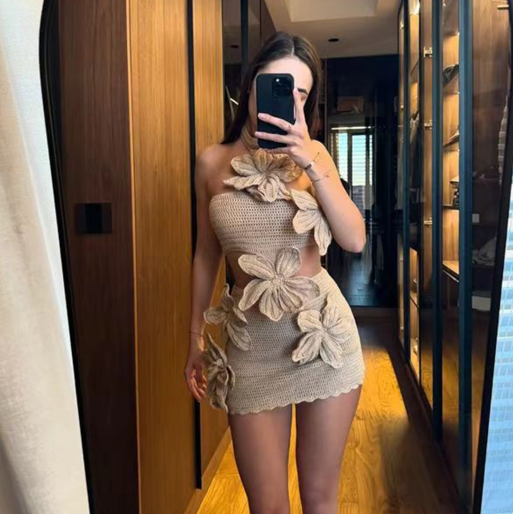 3D Hollowed Flower Patchwork Dress