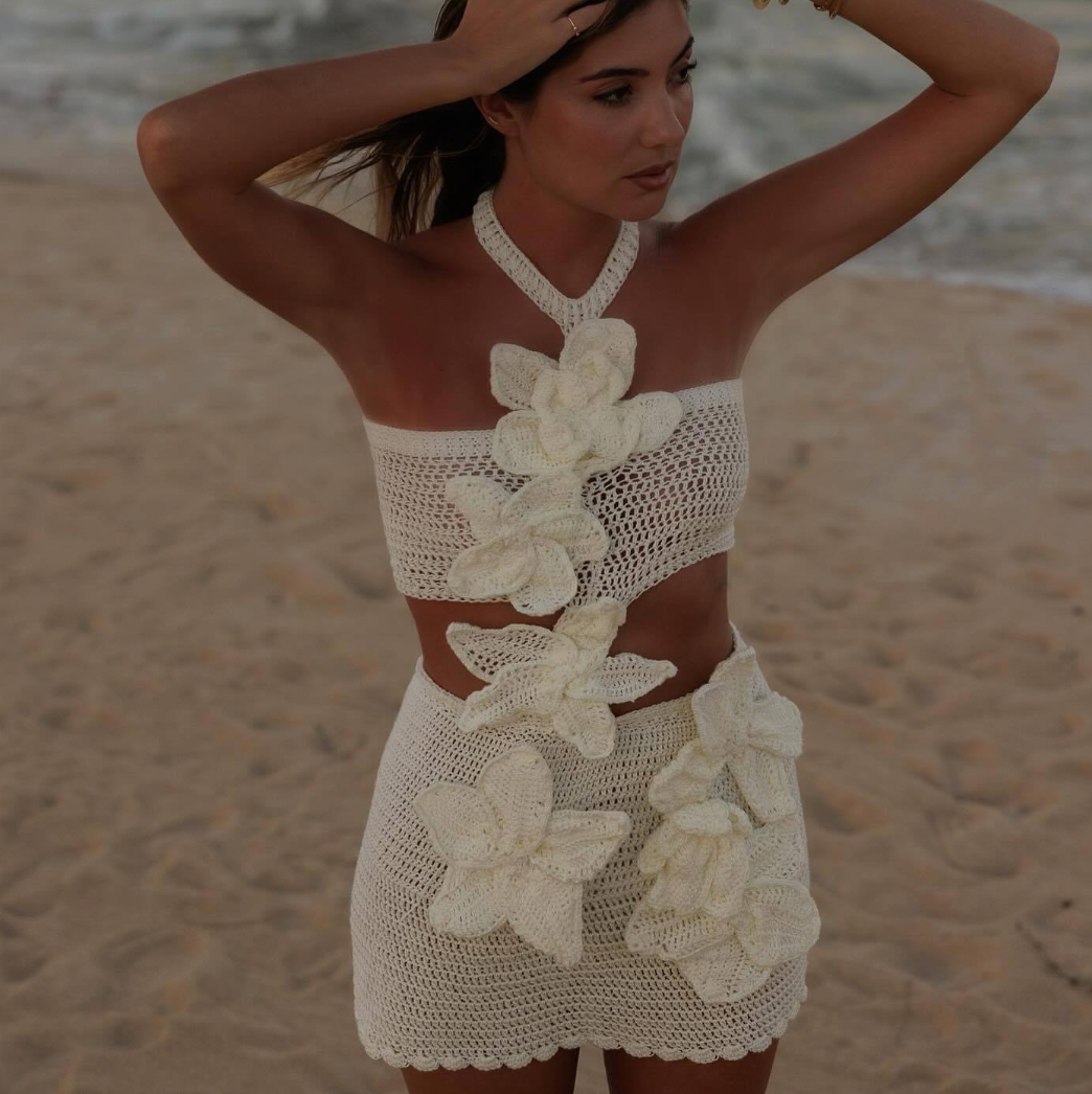 3D Hollowed Flower Patchwork Dress