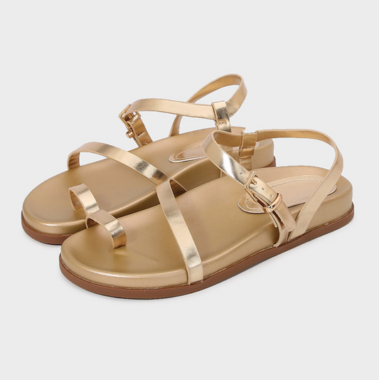 Metallic Color Clip-toe Spaghetti Strap Sandals
