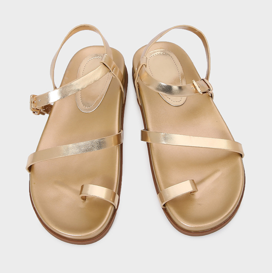 Metallic Color Clip-toe Spaghetti Strap Sandals