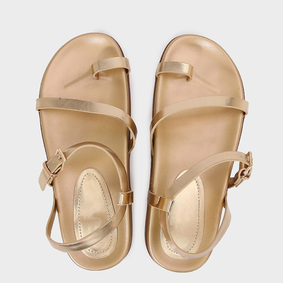 Metallic Color Clip-toe Spaghetti Strap Sandals