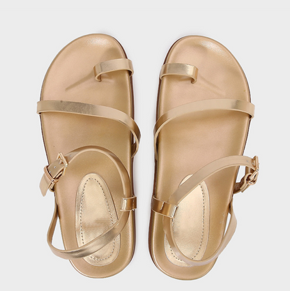 Metallic Color Clip-toe Spaghetti Strap Sandals