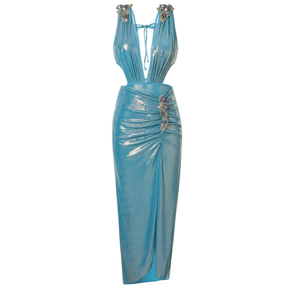 Rhinestone Studded Blue One-piece Swimwear