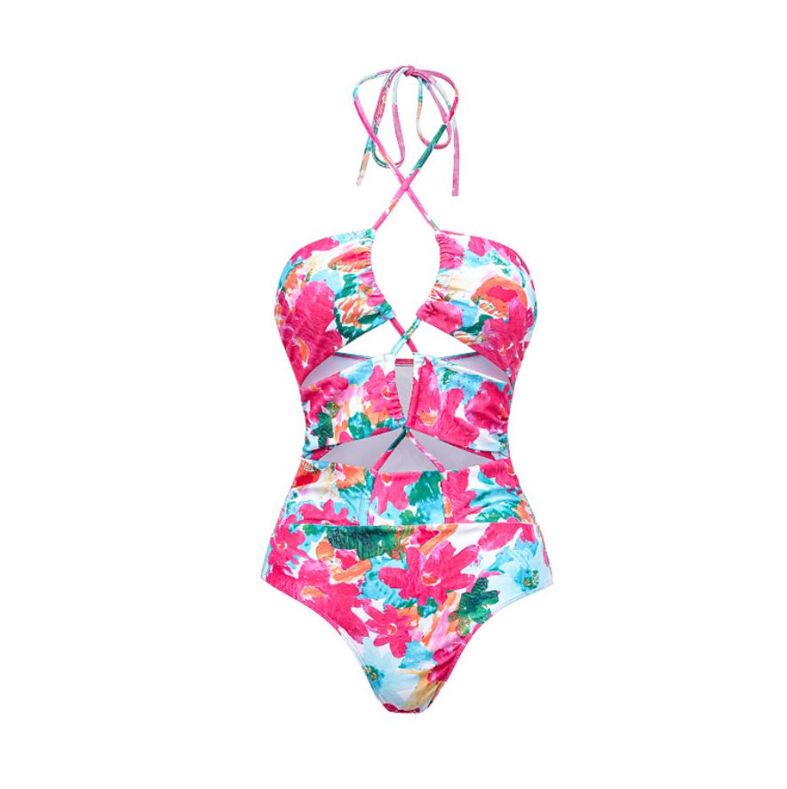 Halter Printed Swimwear & Umbrella Skirt