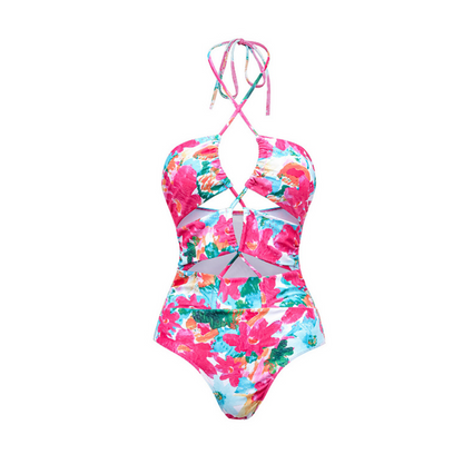 Halter Printed Swimwear & Umbrella Skirt