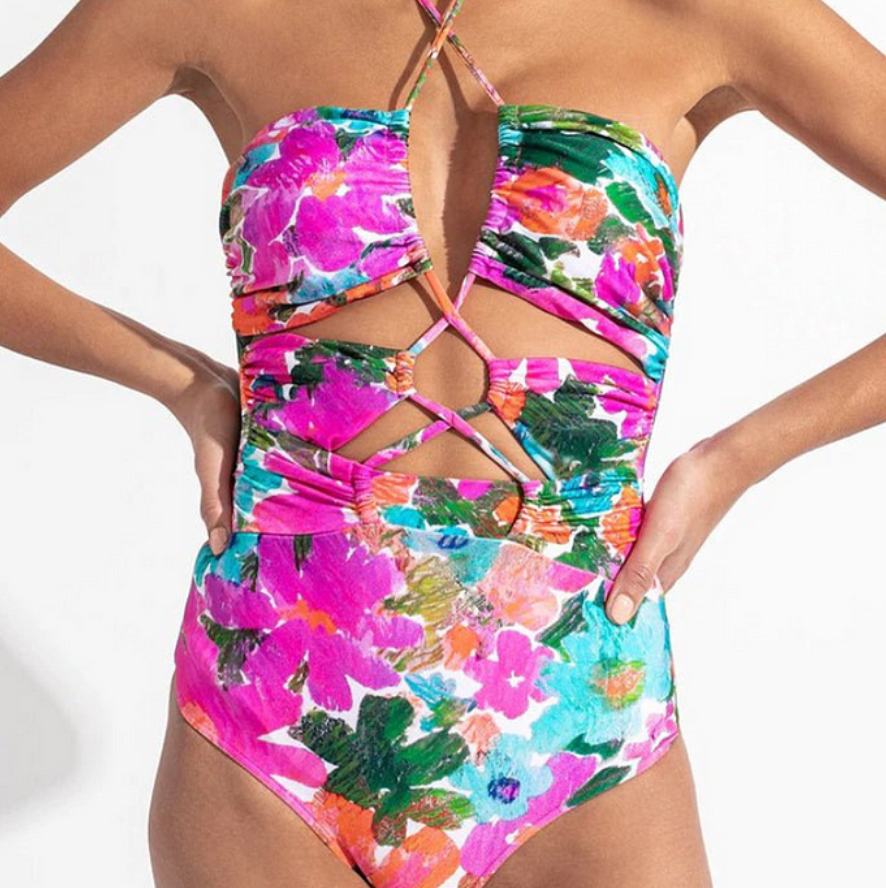 Halter Printed Swimwear & Umbrella Skirt