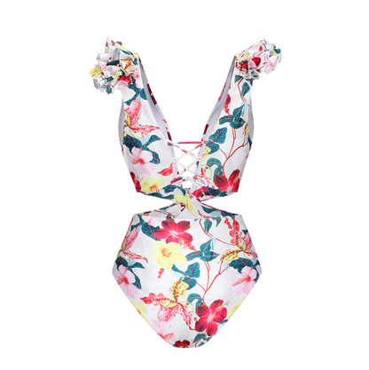 3D Flower Printed Swimwear & Umbrella Skirt
