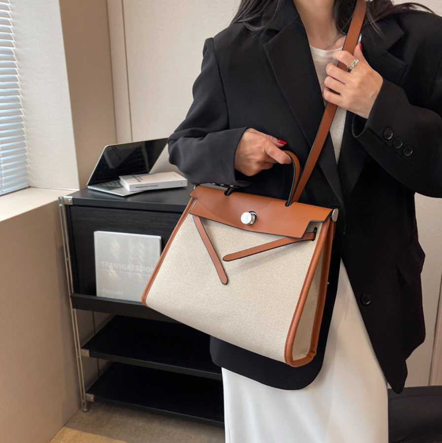 Niche Color-blocking Patchwork Canvas Bag