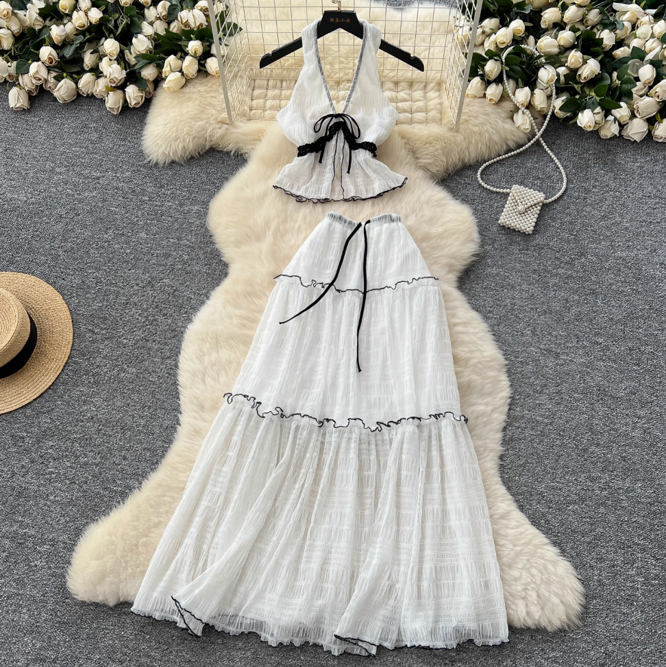 Halter Top & Ruffled Skirt Chiffon 2Pcs