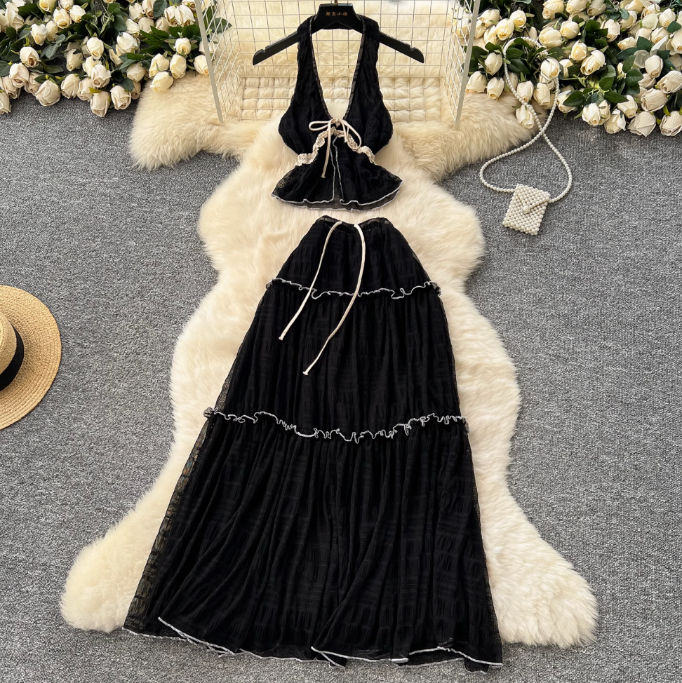 Halter Top & Ruffled Skirt Chiffon 2Pcs