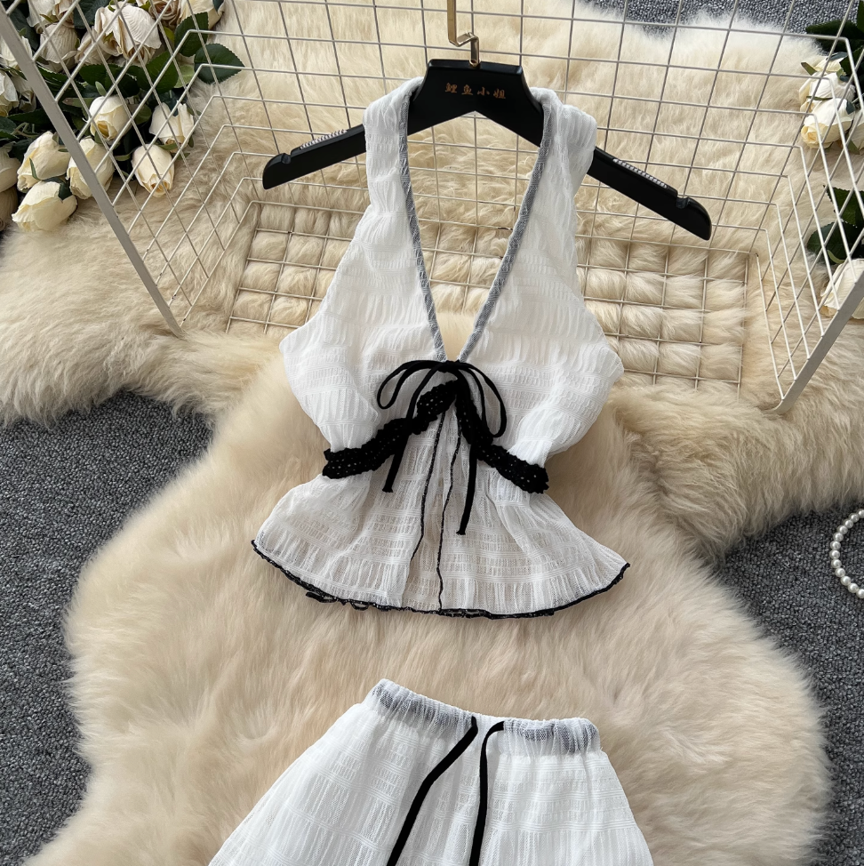 Halter Top & Ruffled Skirt Chiffon 2Pcs