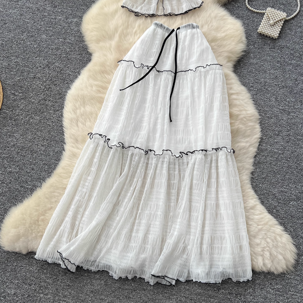 Halter Top & Ruffled Skirt Chiffon 2Pcs