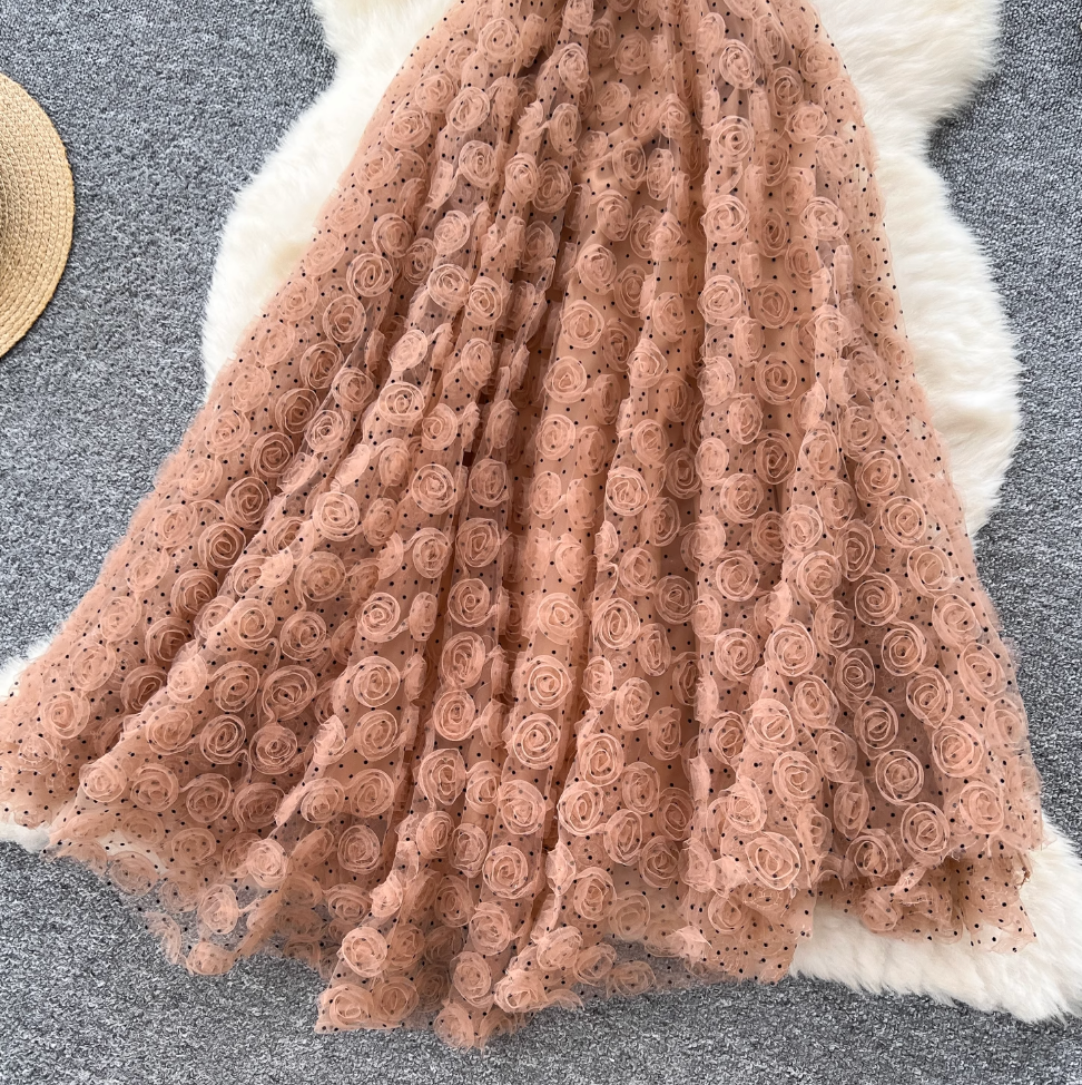 Premium Ruffled Flower Slip Dress
