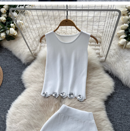 Sequined Flower Camisole & Skirt Knit 2Pcs