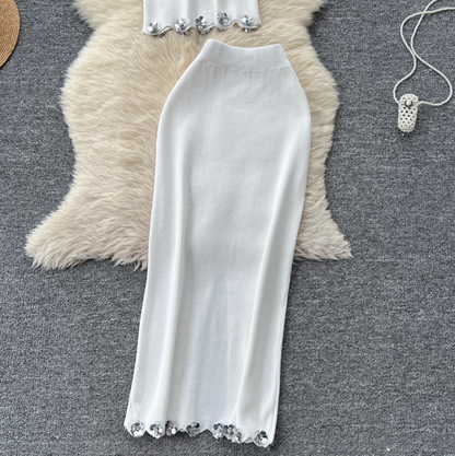 Sequined Flower Camisole & Skirt Knit 2Pcs