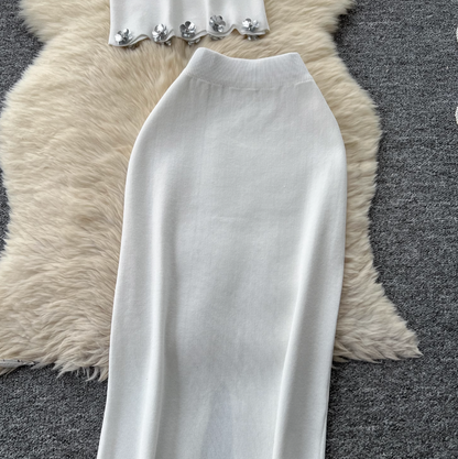 Sequined Flower Camisole & Skirt Knit 2Pcs