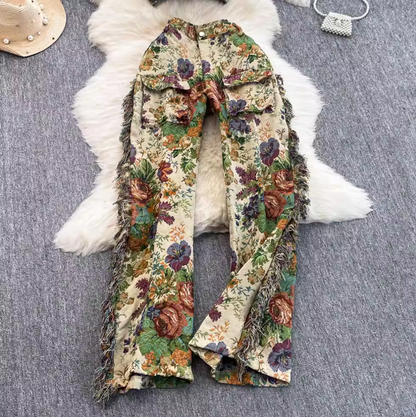 Lace-up Top & Trousers Printed 2Pcs