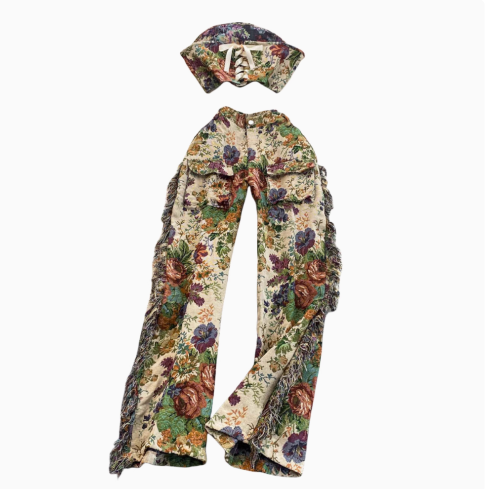 Lace-up Top & Trousers Printed 2Pcs