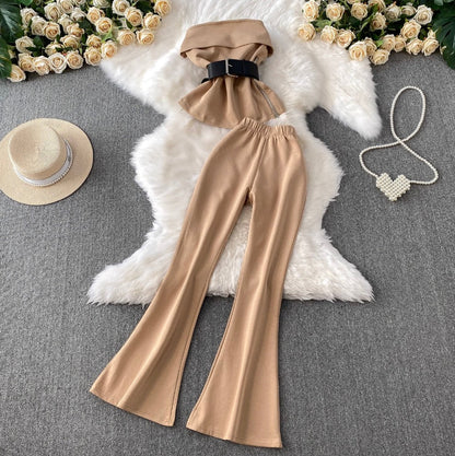 Off-shoulder Top & Flared Trousers 2Pcs