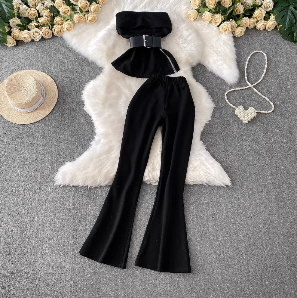 Off-shoulder Top & Flared Trousers 2Pcs