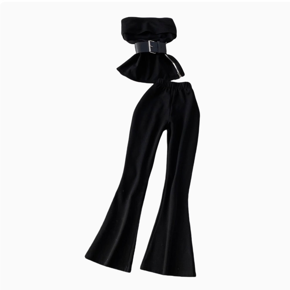 Off-shoulder Top & Flared Trousers 2Pcs
