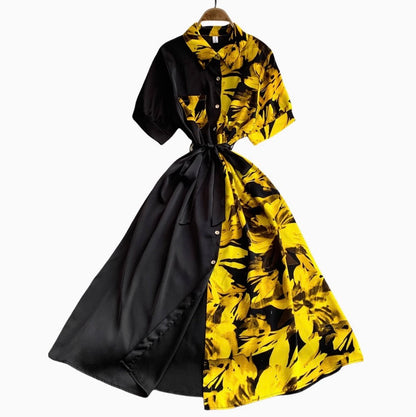 Vintage Printed A-line Shirt Dress