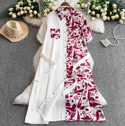Vintage Printed A-line Shirt Dress