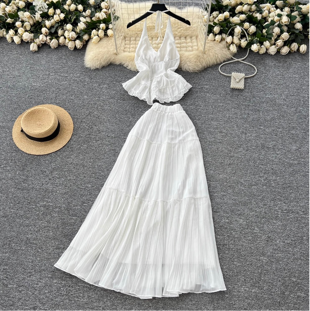 Fairy White Halter Top & Skirt Sets