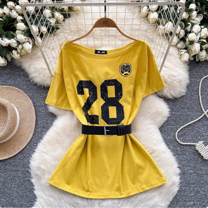 Chic Off-shoulder T-shirt with Belt