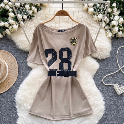 Chic Off-shoulder T-shirt with Belt