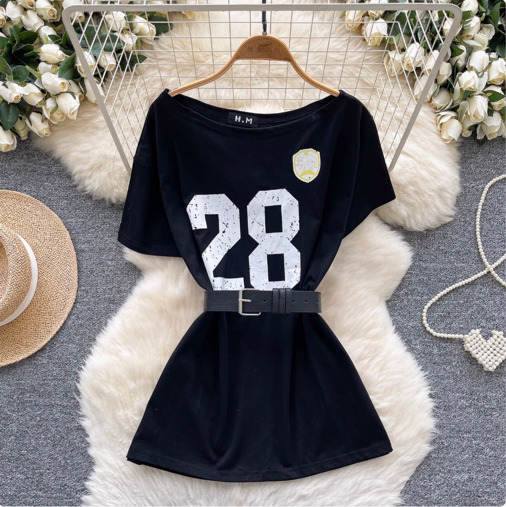 Chic Off-shoulder T-shirt with Belt