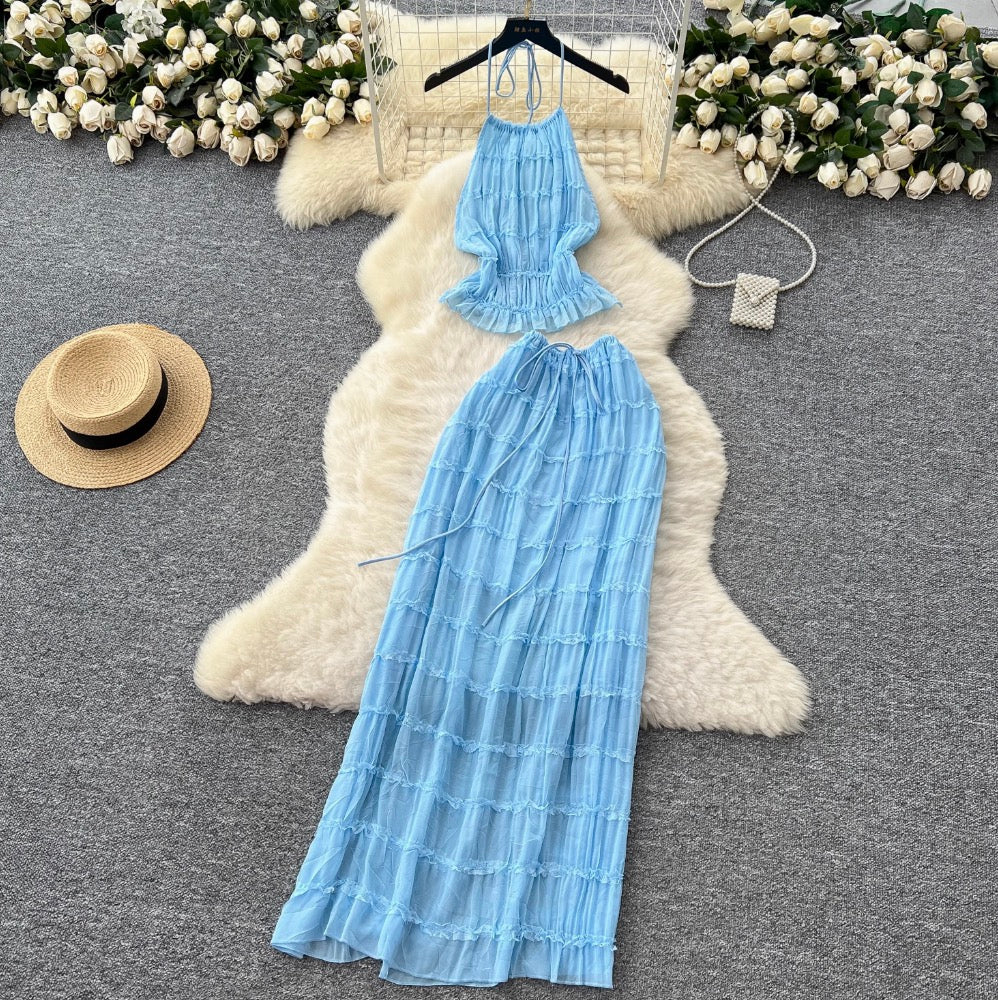 Backless Halter Top & Skirt 2Pcs