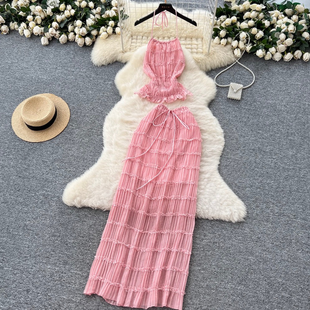 Backless Halter Top & Skirt 2Pcs