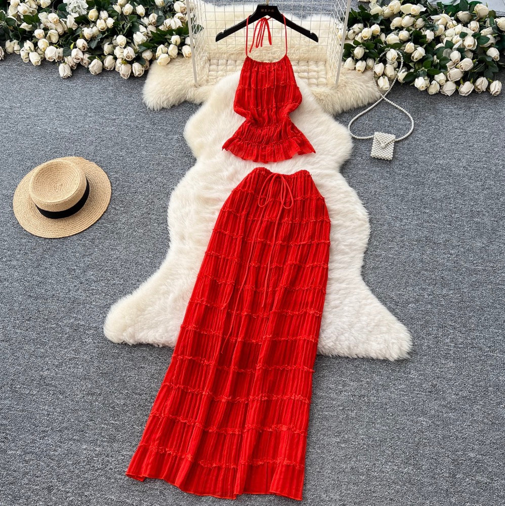 Backless Halter Top & Skirt 2Pcs