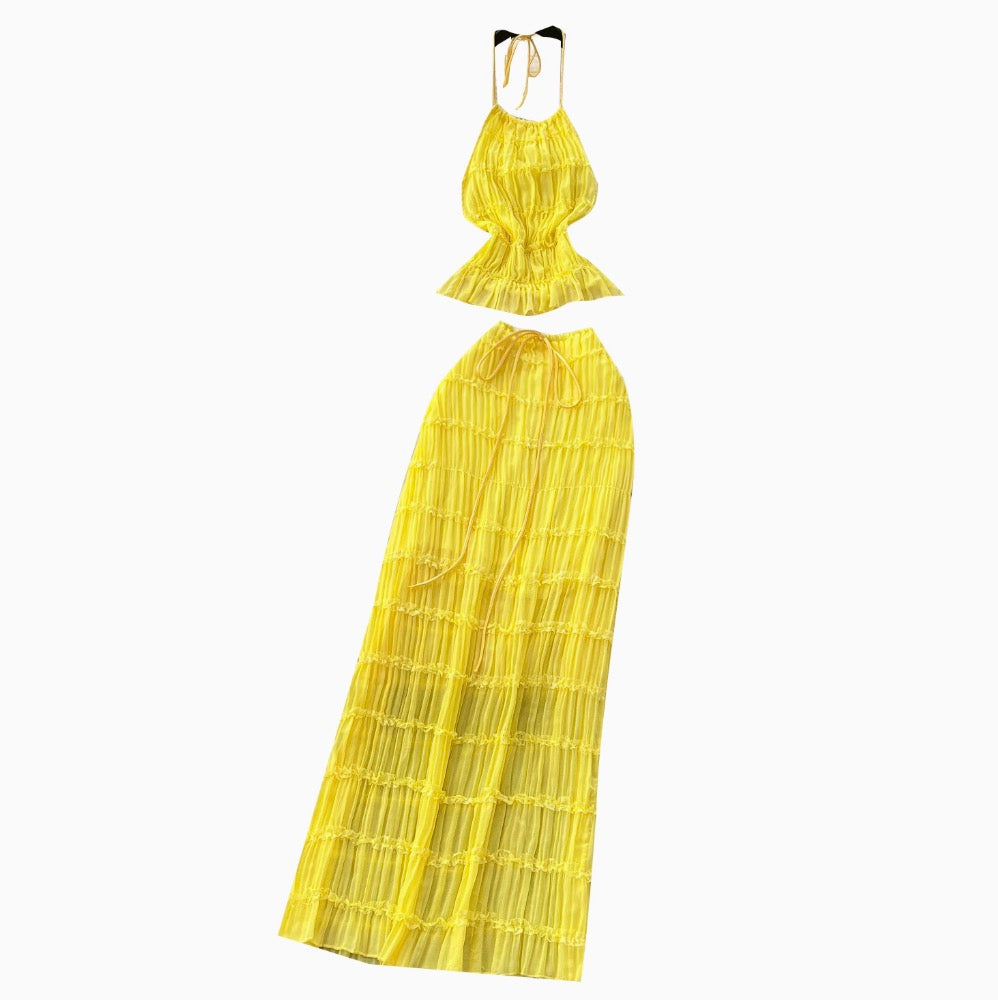 Backless Halter Top & Skirt 2Pcs