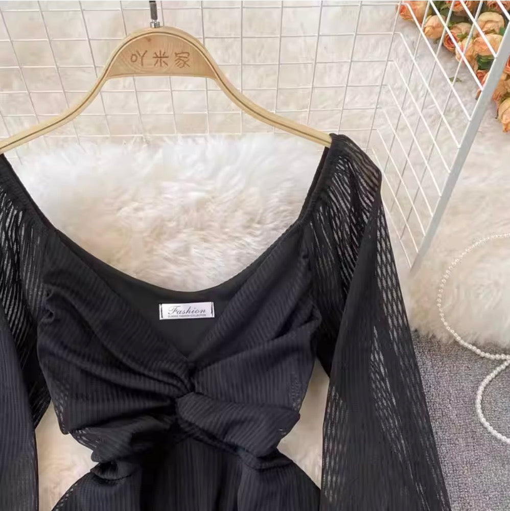 Chic V-neck Knotted Mesh Dress